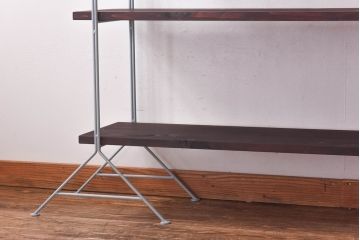 ラフジュ工房オリジナル　グレー　ペイント薄型アイアンラック【中】(陳列棚、飾り棚)